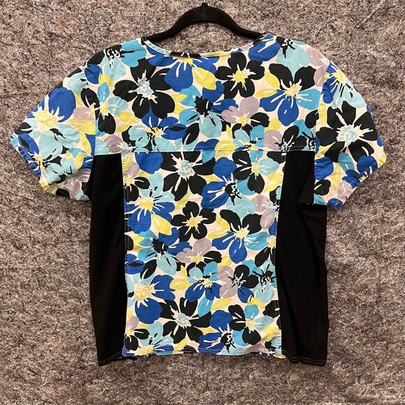 Cherokee Scrub- Women’s XL- Black Blue Floral - Stretch Sides - Vneck - Picture 2 of 8